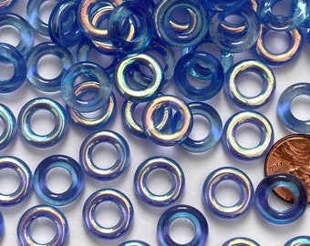 Vintage Blue AB Donut Beads 14mm Round Glass O Ring Craft Jewelry Beads BDDON11-B