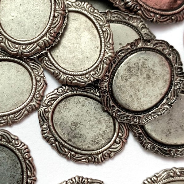 Vintage 12x10 Cabochon Settings / Jewelry Findings Art Nouveau motif Oxidized Silver finish 18x15 Backplate Findings FND71