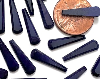 Vintage Blue Cabochons Glass Deco 17.5x5 Tapered Drop Stick Flatback Midnight Navy Jewelry Cabs C6-12-B