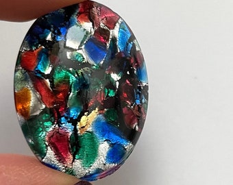 1 or 2 Vintage Black Opal Multi Art Glass Cabochons Czech 30x22 Oval Fiesta Rainbow Harlequin Multi Jewelry Cabs C1-95