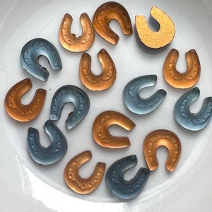 Vintage Horseshoe Cabochons Glass Foiled Montana Blue Smoked Topaz Brown Good Luck Equestrian 7.5x7mm Frosted Jewelry Cabs C15-133