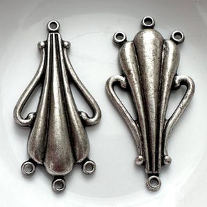2 or 3 Vintage Connector Finding Drops Oxidized Silver finish Brass Art Nouveau Motif 33.5x16.5 Jewelry Findings w. rings FNDR96-B