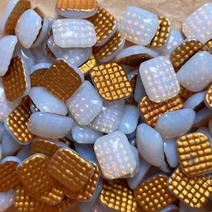 7, 8 ou 12 cabochons vintage blanc opale à broches en verre 8,5 x 7 mm opaline laiteuse déjouée coussin rectangulaire bijoux / mosaïque taxis allemands C3-25