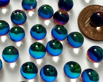 Vintage 8mm Blue Green Helio 3/4 Ball Stone / Cabochon Smooth Top German Glass Flatback Foiled Gems #34B26-B