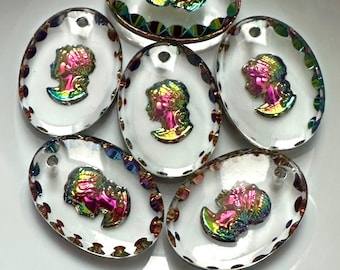 Vintage Cameo Intaglio Tropfen Vitrail Glas 18x13 Frau Cameo Metallic Regenbogen Anhänger Perlen BD269