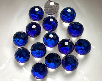 Vintage 8mm Deep Blue Heliotrope Faceted 3/4 Ball Stone / Cobalt Blue Purple Glass Cabochon Flatback Foiled Czech Gems #34B7-B