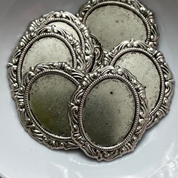 Vintage Cabochon Settings / Jewelry Findings for 17.5x13.5 Cabs Art Nouveau motif Oxidized Silver Finish 25.5x21.5 Backplate Findings FND128