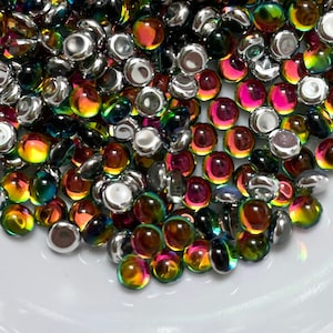 Vintage 4mm Vitrail Medium Cabochons Rainbow Helio Glass Flatback Teeny Jewelry Cabs / Preciosa Craft Embellishments C14-18