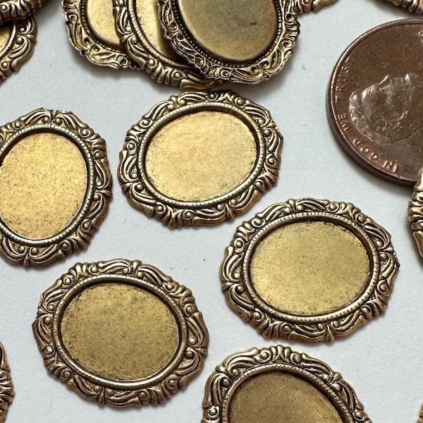 Vintage 12x10 Cabochon Settings / Jewelry Findings Art Nouveau motif Oxidized Antique Finish Brass 18x15 Backplate Findings FND71-F