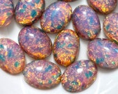 Vintage Harlequin Opal Glass Cabochons 14x10 Flatback Milky Pink White Pastel Multi Czech cabs C14-19