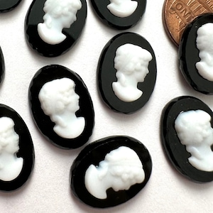 Vintage Schwarze Glas Cameo Cabochons Weiße Frau 18x13 Oval Steampunk Schmuck Cabs C1-47-B