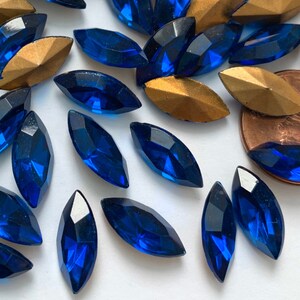 Vintage Capri Blue Navette Stones 15/7 Glass Foiled point back 14.5-15x7 Czech jewelry rhinestones (STN19)