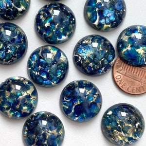 Vintage Blue Opal Art Glass Cabochons 18mm Silver Flecked Czech Jewelry Cabs C6-87