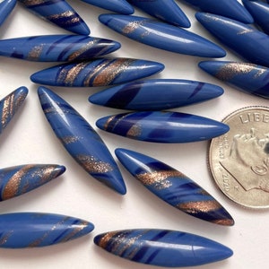 Vintage Navette Stones Glass Blue Lapis Copper Swirl Elongated 24x6 Unfoiled Jewelry Stones STN219