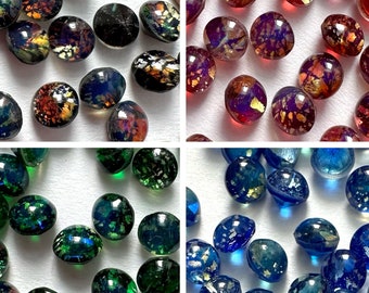 Vintage Glass Opal Stones Black Blue Red Green w. Blue Purple Flash Art Glass Teeny SS20 4.5mm - 4.75mm Round Carbuncle Jewelry Stone STN294
