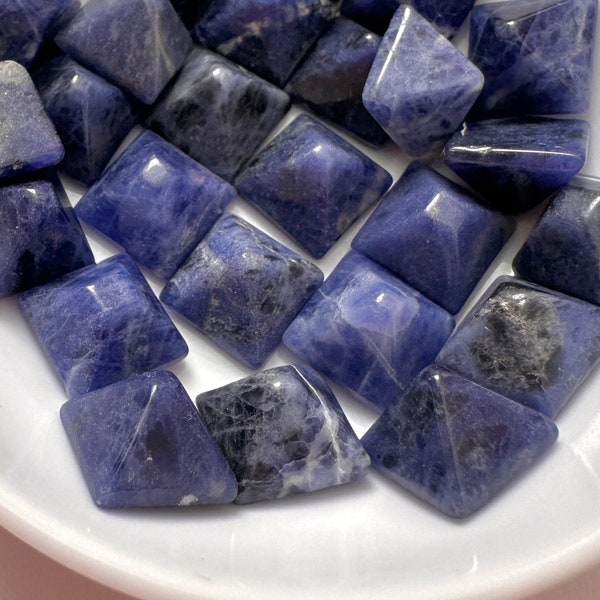 8 Sodalite Pyramid Cabochons Purpleish Blue & White Veined Semi precious 10mm Flatback Jewelry cabs C6-61-B