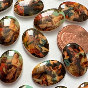 4 oder 6 Vintage Renaissance Revival Cabochons Limoges Westdeutsche Glas Freunde Liebhaber Partner Schmuck 18x13 Cabs C15-91-C