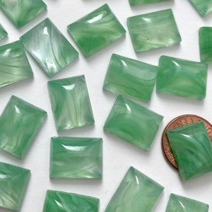 Vintage Green Glass Cabochon Mint Clear Swirl Givre 16.5x12.5 Rectangular Loaf Cushion Craft Jewelry Mosaic Cabs C8-44