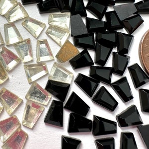 ヴィンテージ アールデコ ガラス カボション 台形 ブラック & フォイル クリア クリスタル 台形 6 x 5 mm ファセット フラット バック ジュエリー 装飾 C15-16-B