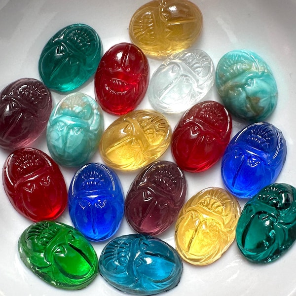 Vintage Scarab Cabochons Mix Glass 14x10 Egyptian Revival Pressed Rainbow Assortment Jewelry cabs AS IS C15-67-B