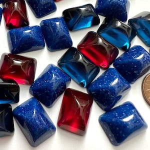 Vintage Glass Cabochons Loaf Molded Sapphire Blue Lapis Speckled Ruby Red 18x13.25mm Jewelry Cabs / Mosaic Craft Embellishments C6-67-B