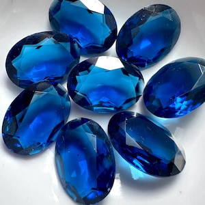 Vintage Blue Glass Stones 18x13 Unfoiled Medium Sapphire / Capri Blue Oval Large Jewelry Stones STN117-Blue