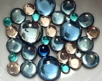 Vintage Blue Glass Cabochons Lot Foiled Mixed Round Sizes Aqua Rose Sky Blue Jewelry Cabs AS IS Mix CABMX2-B  (1 lot)