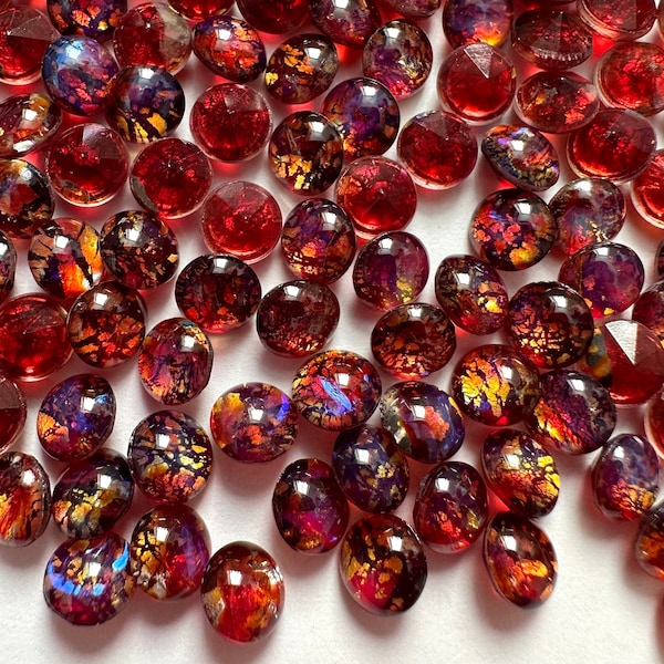 Vintage Red Opal Stones Art Glass SS30 6.3mm 6.4mm 6.5mm Foil Inside w. Blue Purple Flash Czech Round Carbuncle Stones STN292-Red