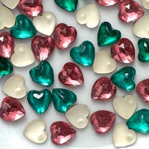 16 or 24 Vintage Teeny Glass Heart Cabochons Foiled 5mm - 5.5mm Rose Pink Emerald Green Frosted Clear Flatback Craft Embellishments C15-145