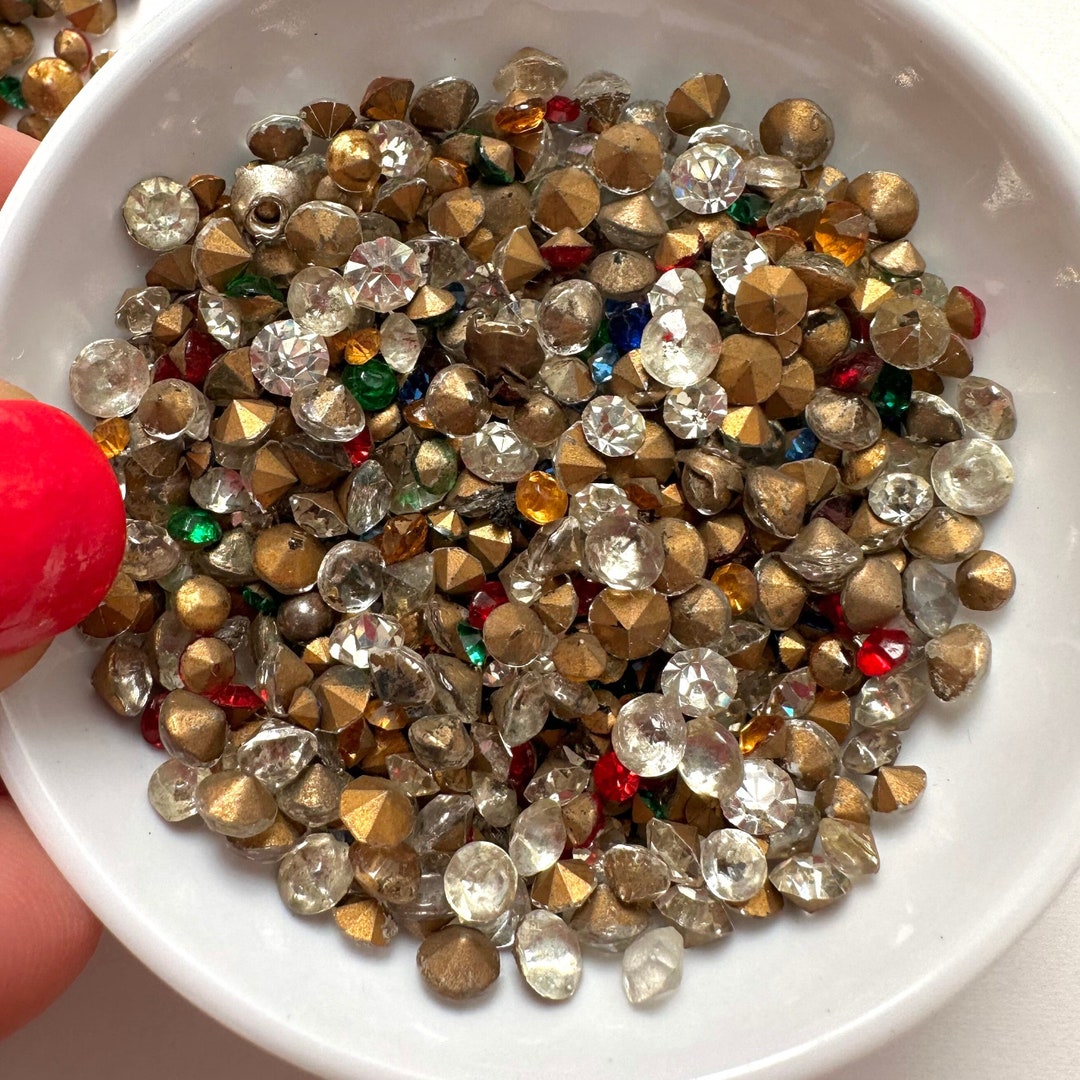 Vintage Glass Stone Mix Clear Crystal & Jewel Tones Foiled Mixed Sizes