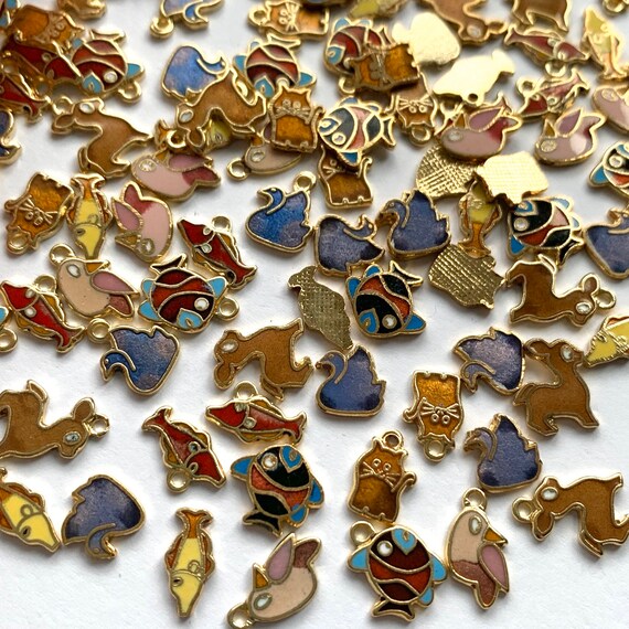 Vintage Enamel Charms and Cabochon Findings / Craft Etsy