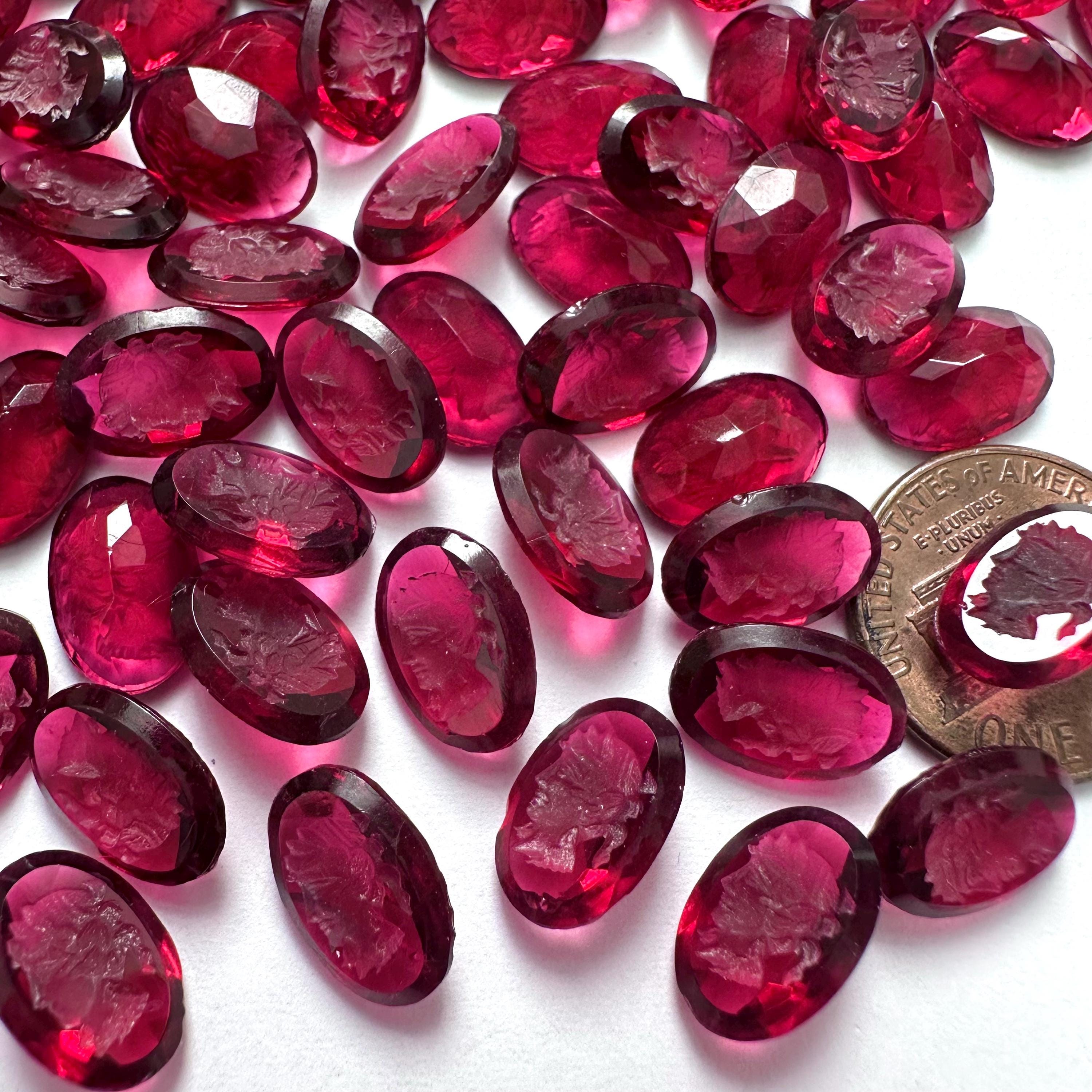 Red String Intaglio Vintage Glass Intaglio Stones Ruby Red Carved 12x8 Roman Warrior Oval ...
