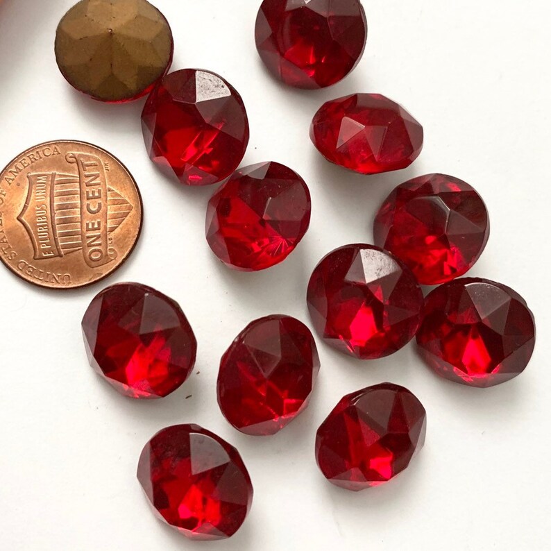 Vintage Siam Red Glass Stones Large Round 14mm 14.5mm Etsy