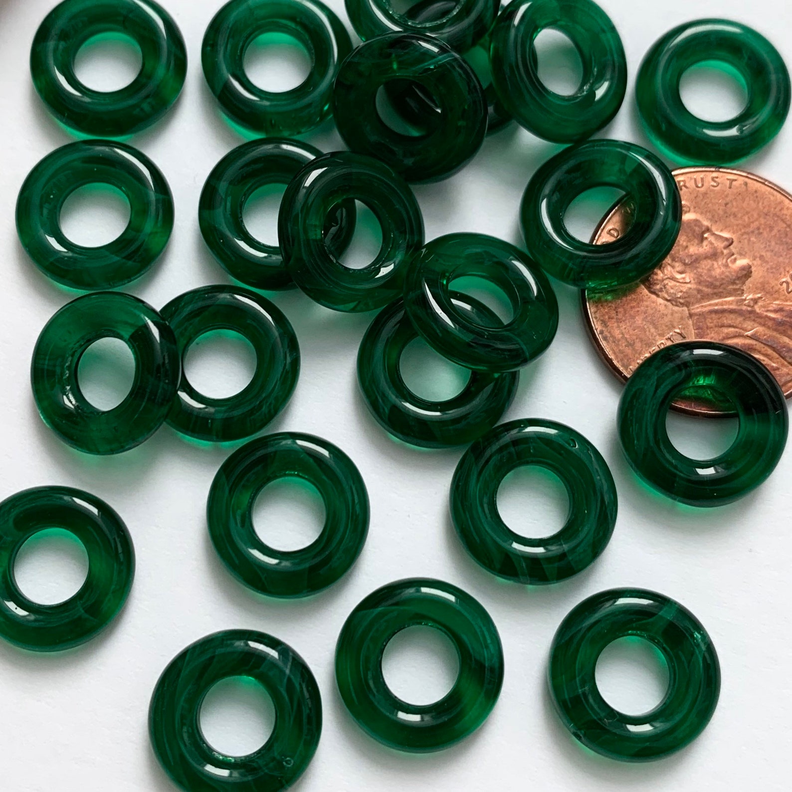 Vintage Glass Donut Ring Beads Givre Red Green Topaz 11mm Etsy