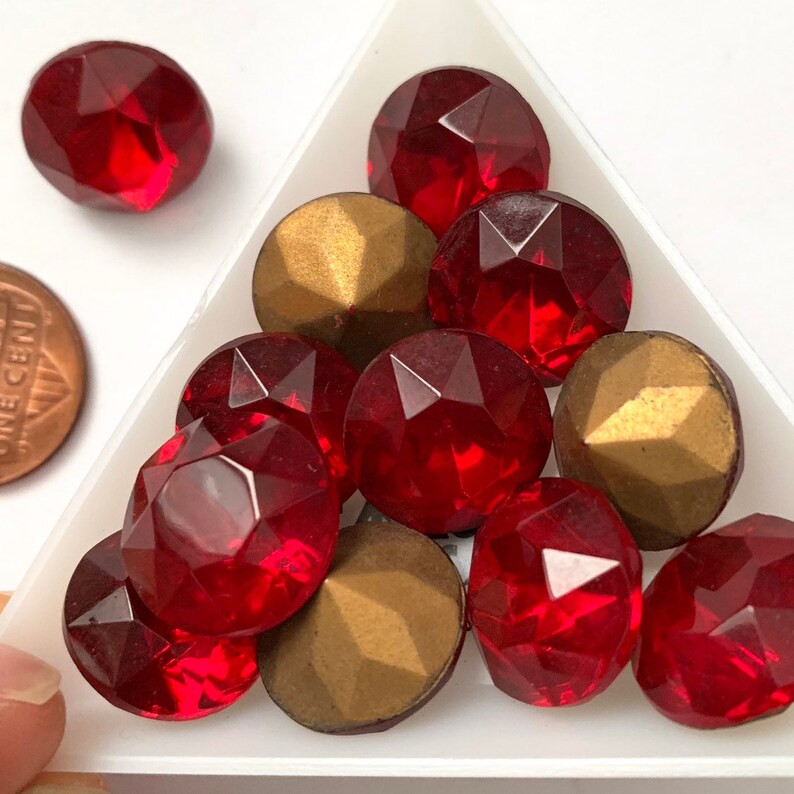 Vintage Siam Red Glass Stones Large Round 14mm 14.5mm Etsy