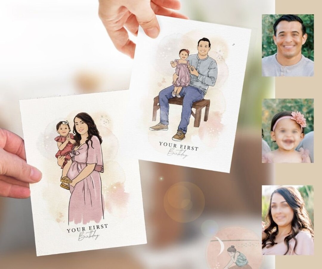 Custom Illustrated Portrait Card: Personalized Family Art (digital File ...