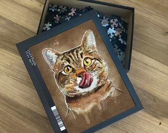 Tabby cat Puzzle (120, 252, 500-Piece) Beautiful Jigsaw Puzzle of a Tabby cat, Creative gift for cat lover, Funny tabby cat portrait puzzle