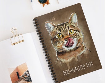 Spiral Notebook, Ruled Line, Cat notebook over, Personalized notebook, Funny cat journal, soft cover journal Stationary funny Cat portrait