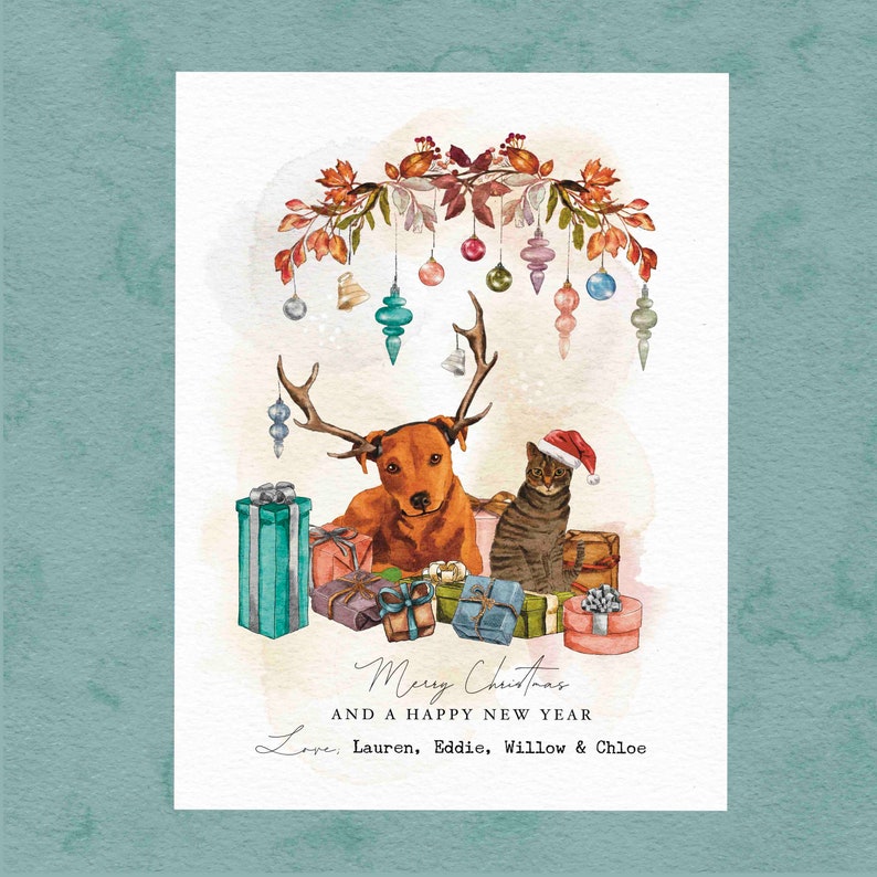 Custom Dog Christmas Card, handmade holiday card, aesthetic Christmas card, new year greetings, season greetings, Merry Christmas custom image 2