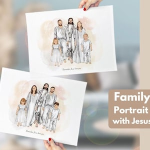 Custom Family Portrait with Jesus Christ in Heaven - Unique Religious Gift