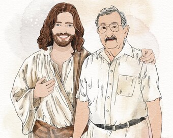 Portrait With Jesus, Jesus hugging loved one, Custom, loved one with Jesus, memorial gift, first day in heaven, lost loved jesus