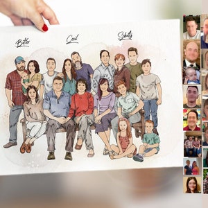 Custom Large Family Portrait, extended Family digital drawing from Photos