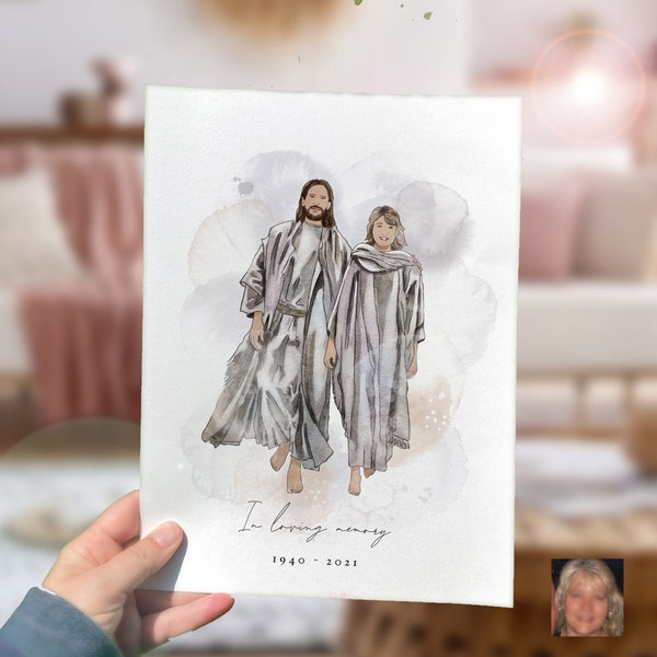 Portrait With Jesus, lost of loved one, Family with Jesus, walking with jesus, loved one with Jesus, In heaven with Jesus, memorial gift