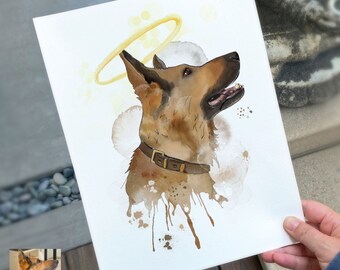 Dog Portrait with Halo, watercolor Print Dog Portrait, Pet loss gift, Pet with Halo grieving, Dog Parents, dog mom, Dog loss sympathy gift