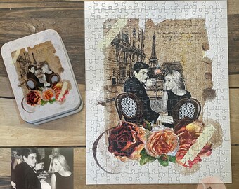 Custom Puzzle with Tin Box, Photo Collage, Creative fun and unique gift for Puzzle lovers