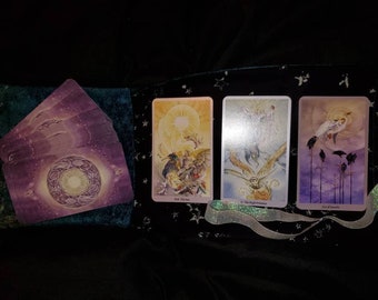 Black and White Lined Green Tarot Wrap Bag Pouch With Shimmer White Ribbon