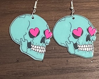 Hearts for Eyes Skull Earrings