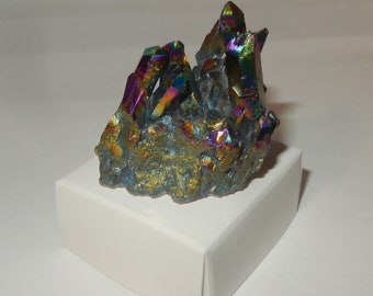 Titanium coated Clear Quartz Crystal cluster a.k.a. Aura Quartz