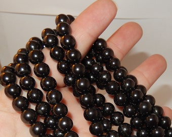 Shungite beads - 15" length round bead strand -  8mm beads
