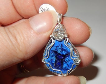 Azurite with Herkimer Diamond Quartz sterling silver wrapped Pendant